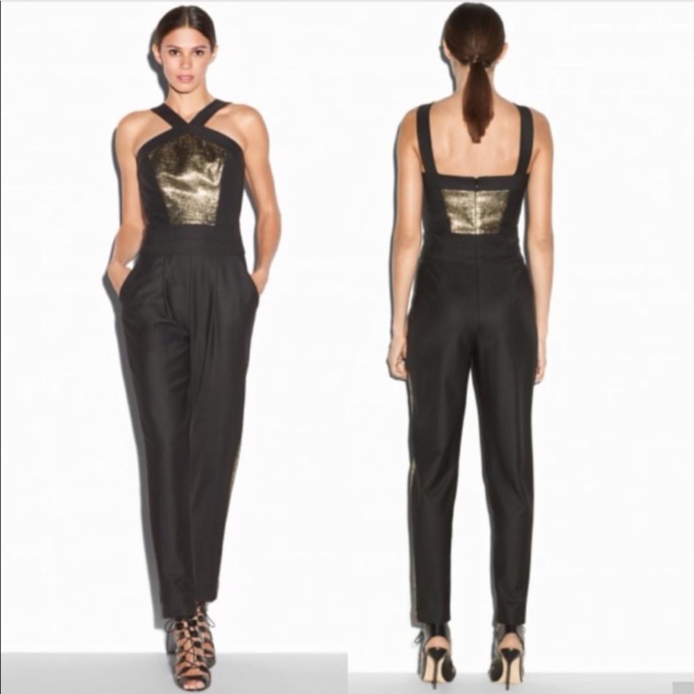 Milly Black & Gold Tuxedo Jumpsuit NWT 4